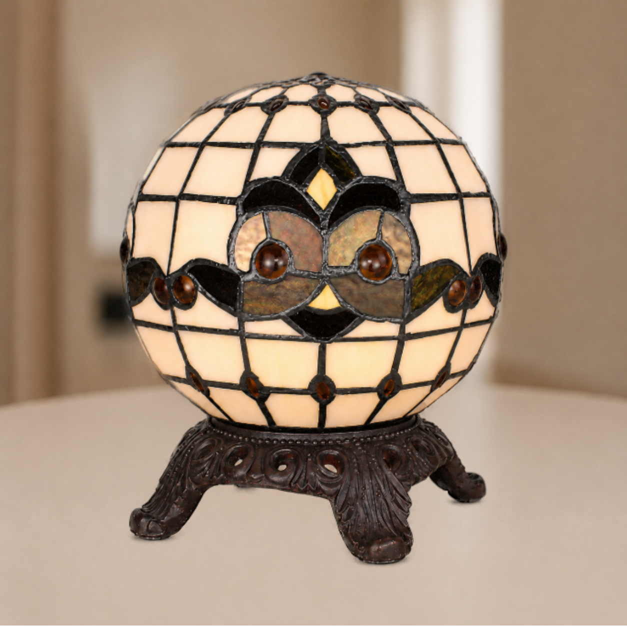 Tiffany Tafellamp Ø 20x25 cm wit Zwart Glas Tiffany Bureaulamp