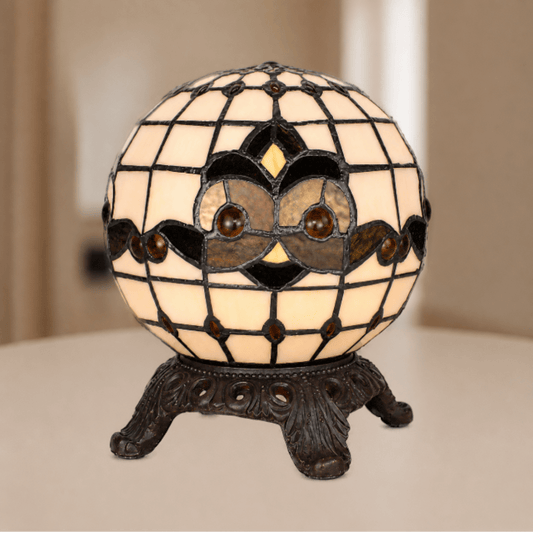 Tiffany tafellamp ø 20x25 cm wit zwart bruin glas metaal