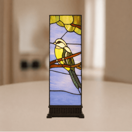 Tiffany Tafellamp 18x18x48 cm Blauw Glas Vogel Tiffany Bureaulamp