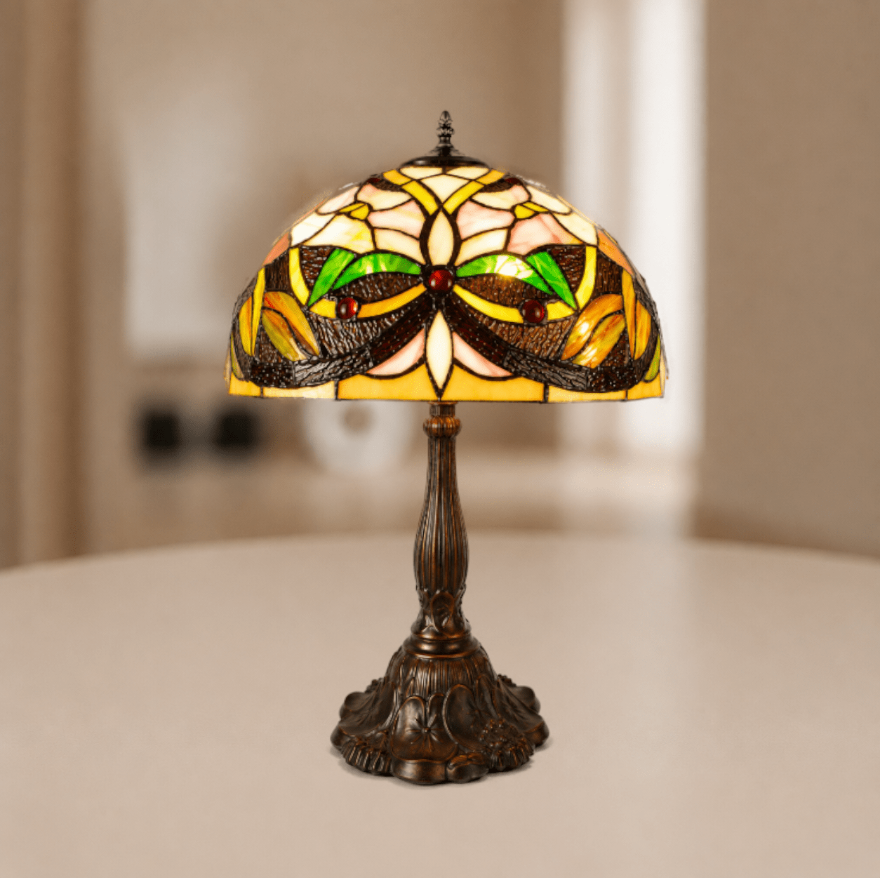 Tiffany tafellamp ø 41x58 cm bloemenmotief beige groen glas