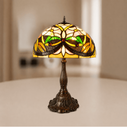 Tiffany tafellamp ø 41x58 cm bloemenmotief beige groen glas