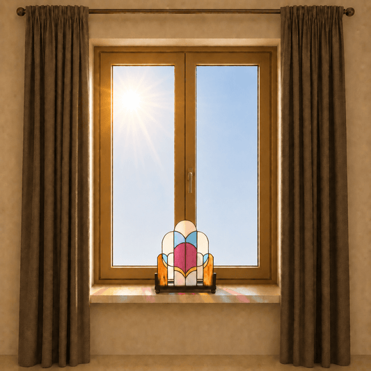 Tiffany glaspaneel staand 30x3x25 cm wit roze blauw glas