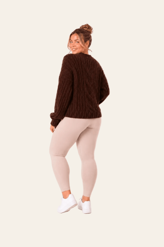 Losse dames trui met ronde hals, pofmouwen en gevarieerde textuur -xl