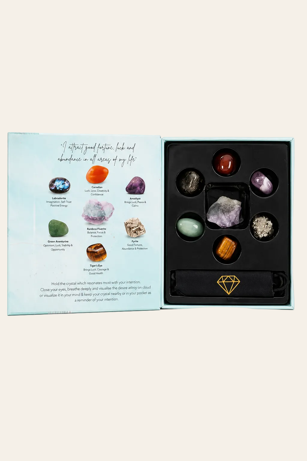 Manifestatie kristallen cadeauset voor geluk en overvloed