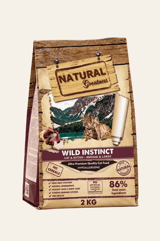 Natural Greatness Wild Instinct Medium/Large kattenbrokken 2 kg met kip, kalkoen en zalm voor grote katten