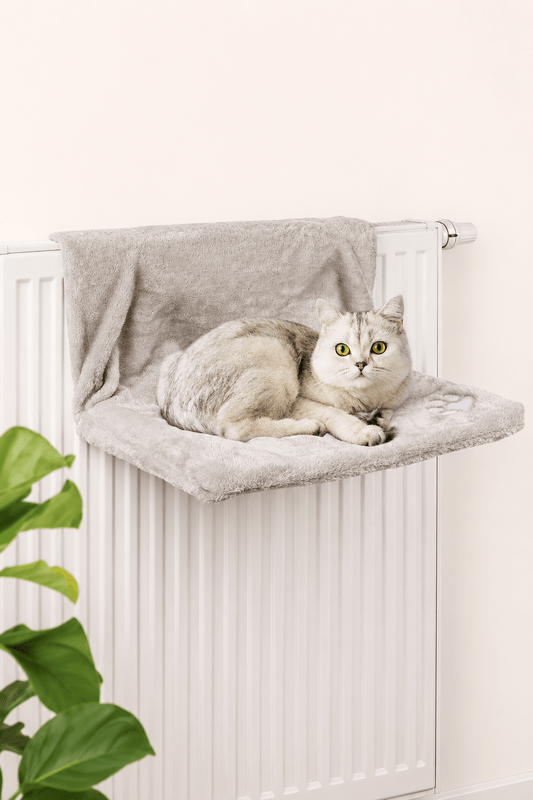Neandno lichtgrijs pluche radiatorbed voor katten