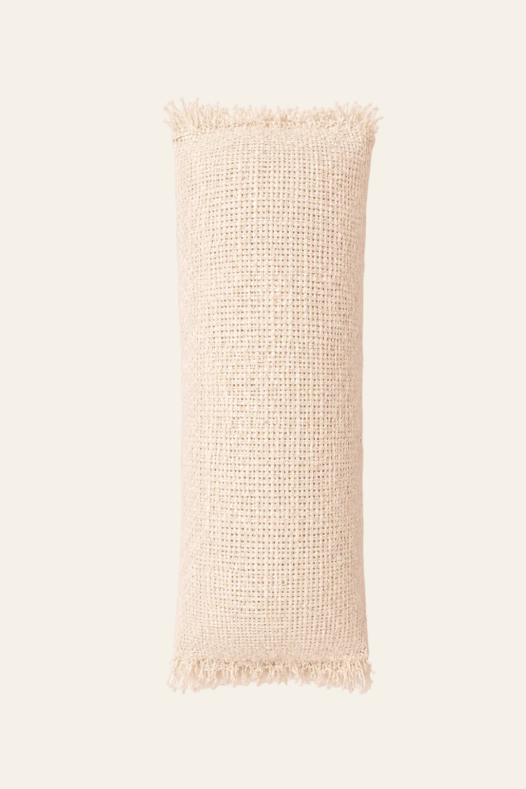 Oh My Gee lendenkussenhoes in crèmekleur 35 × 100 cm, met aandacht voor materiaal, structuur en proportie.