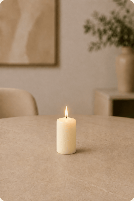 LMW Wellness-Care Set van 4 stompkaarsen in ivorenkleur 4 × 6 cm, aanvullende productweergave