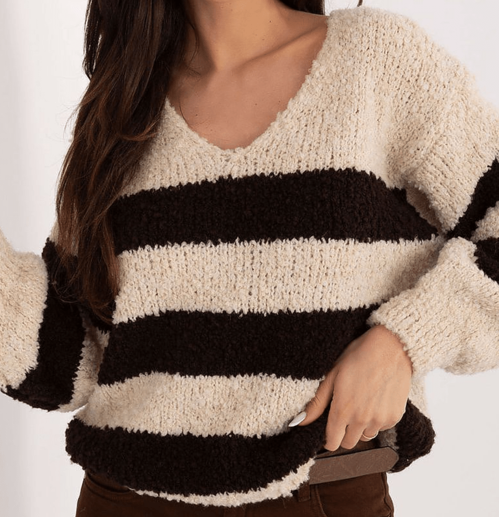 Oversized damestrui met V-hals en breed streeppatroon