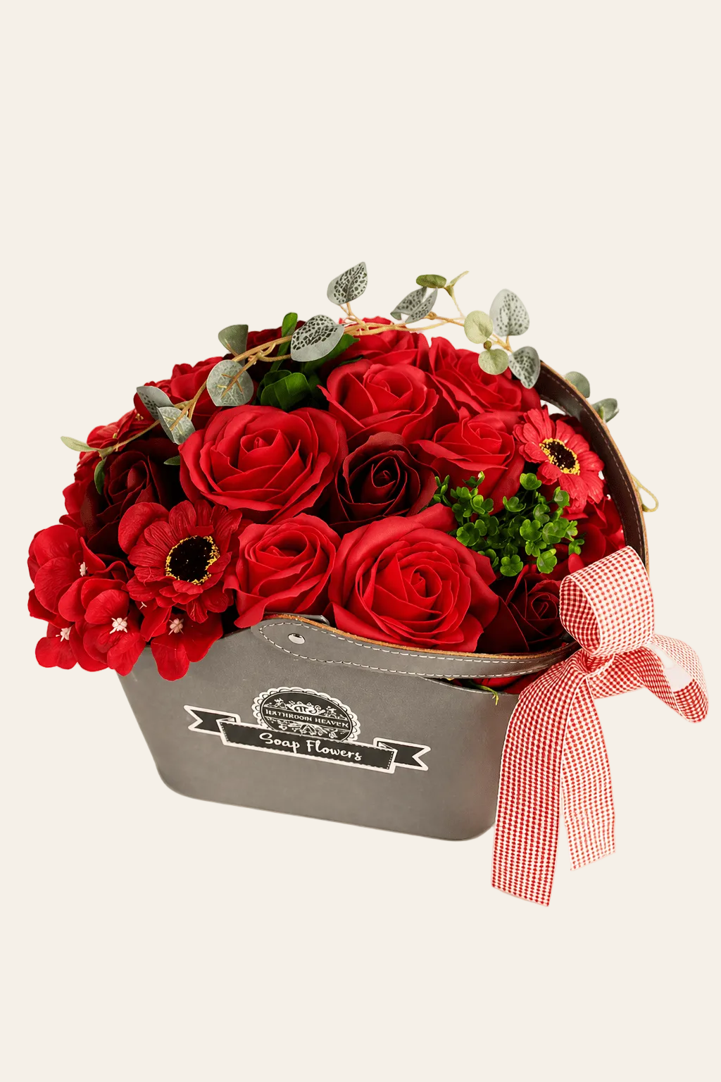 LMW Wellness-Care Rood zeepbloemenboeket in rieten mand, aanvullende productweergave