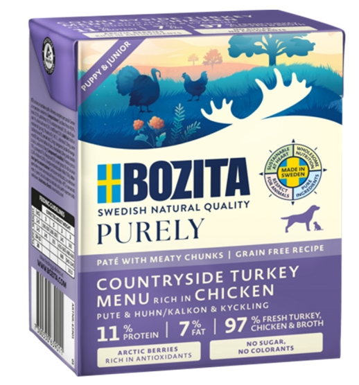 Bozita purely puppy & junior countryside kalkoenmenu rijk aan kip 6x370g