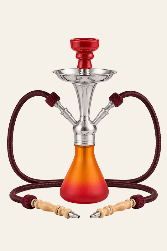 Shisha waterpijp oranje rood met twee slangen