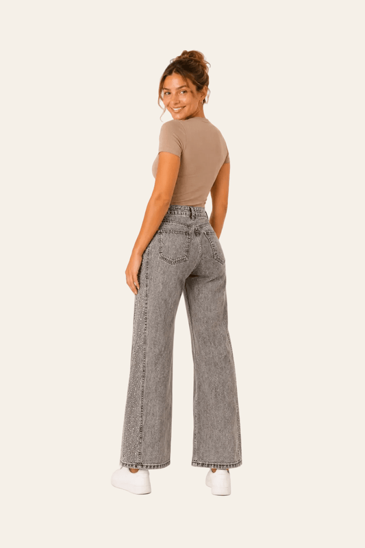 Wijde damesjeans met strassdetails