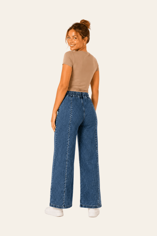 Wijde damesjeans met strikceintuur
