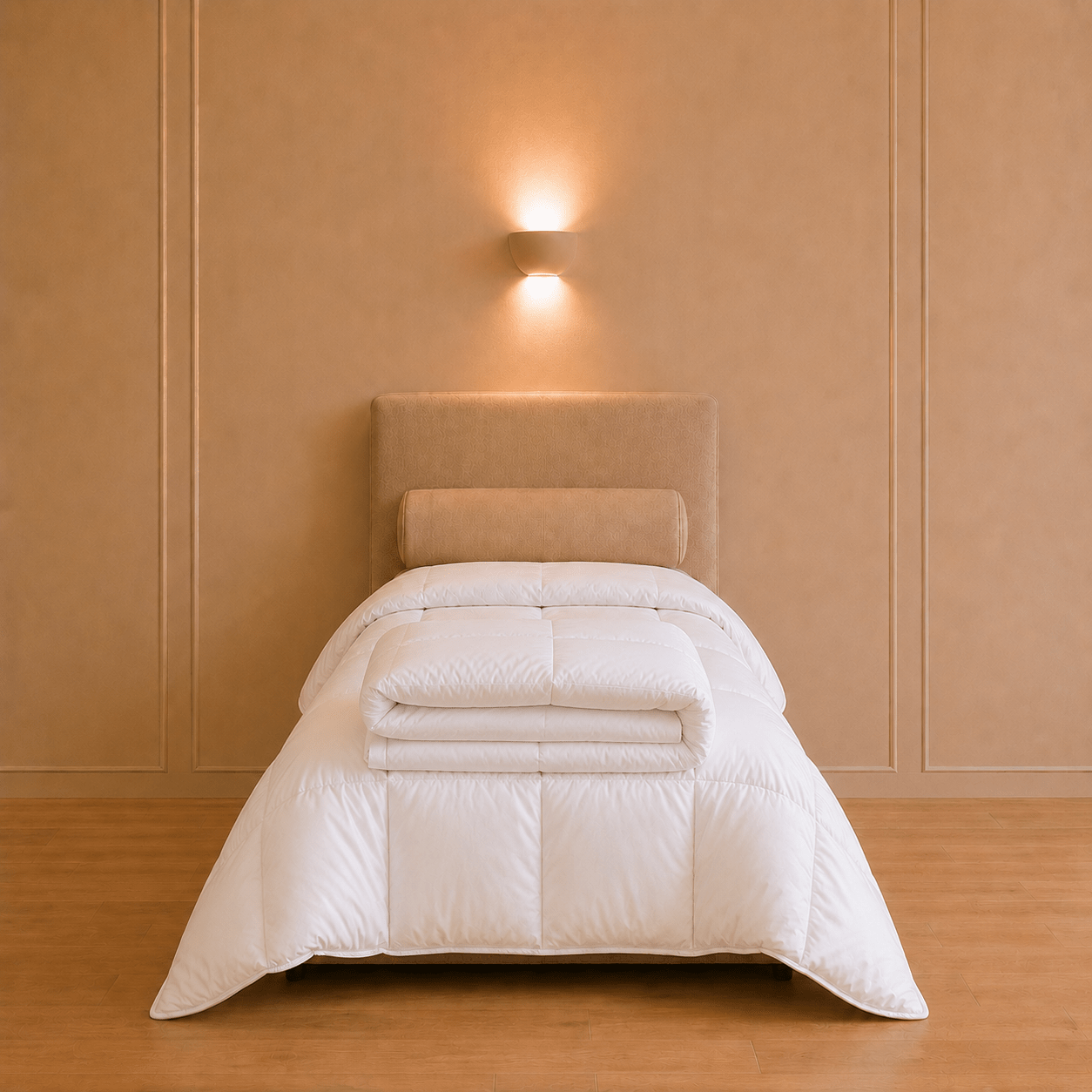 Close up van een wit 4 seizoenen dekbed met zachte vulling en gelijkmatig doorgestikte vakken