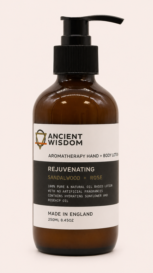 Aromatherapie hand en bodylotion met sandelhout en roos