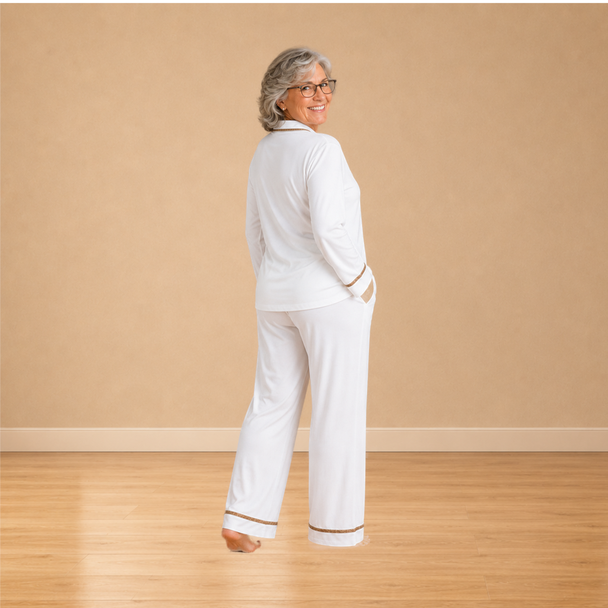 Tencel pyjamaset dames gebroken wit