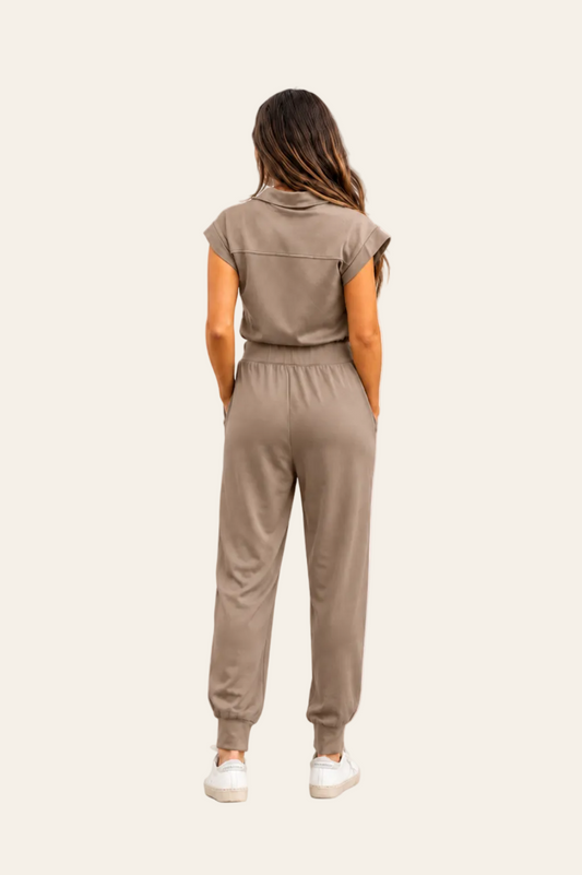 Donkergroene jumpsuit met ritssluiting