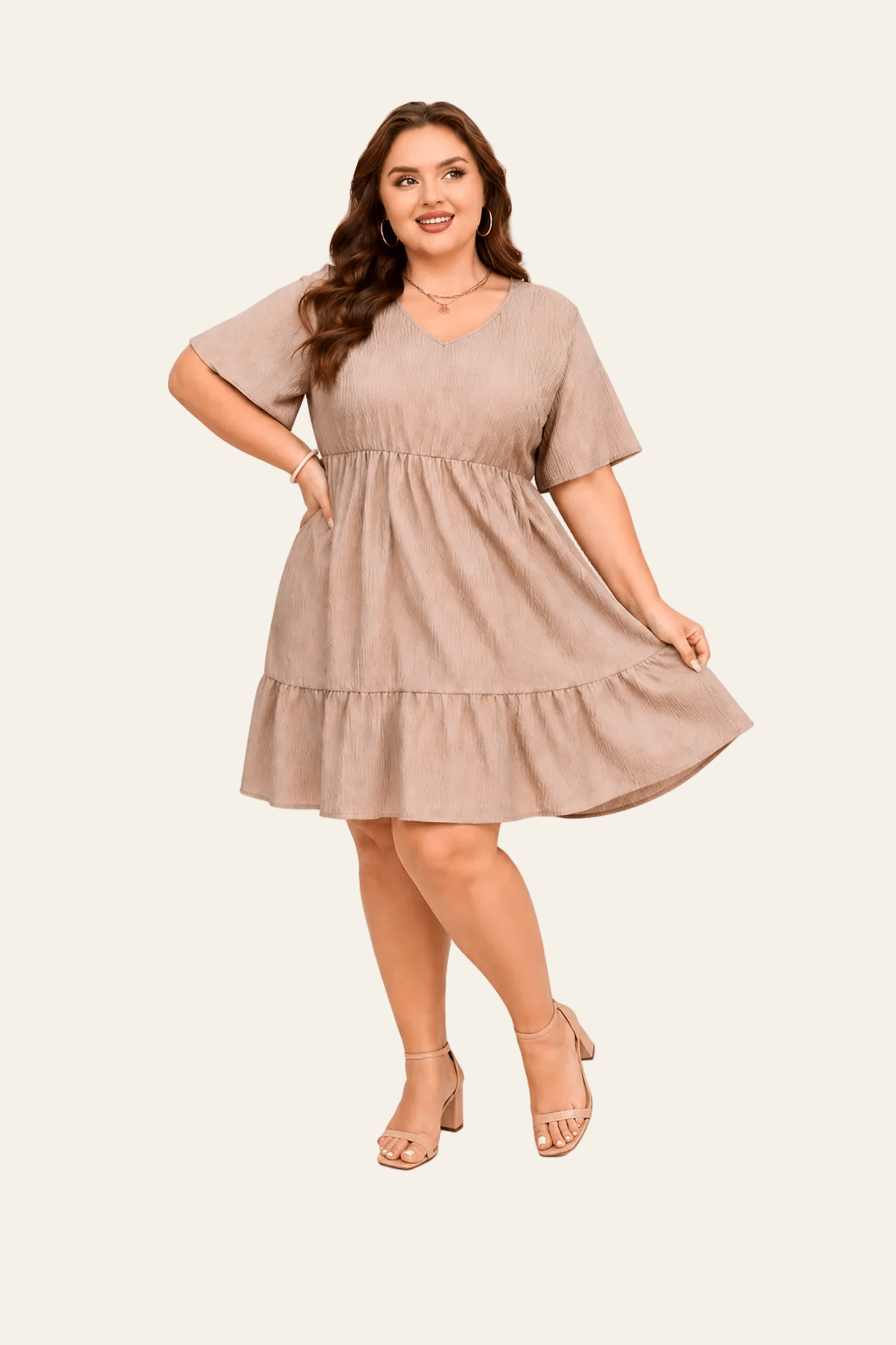 Vestido caqui oscuro de manga corta