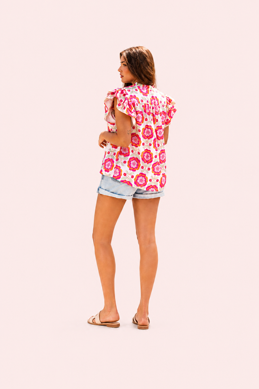 Roze blouse met bloemenprint