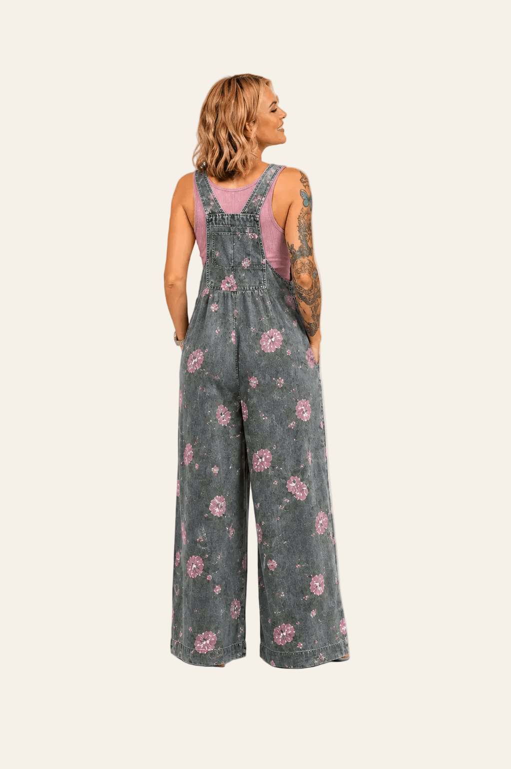 Denim jumpsuit met bloemenprint