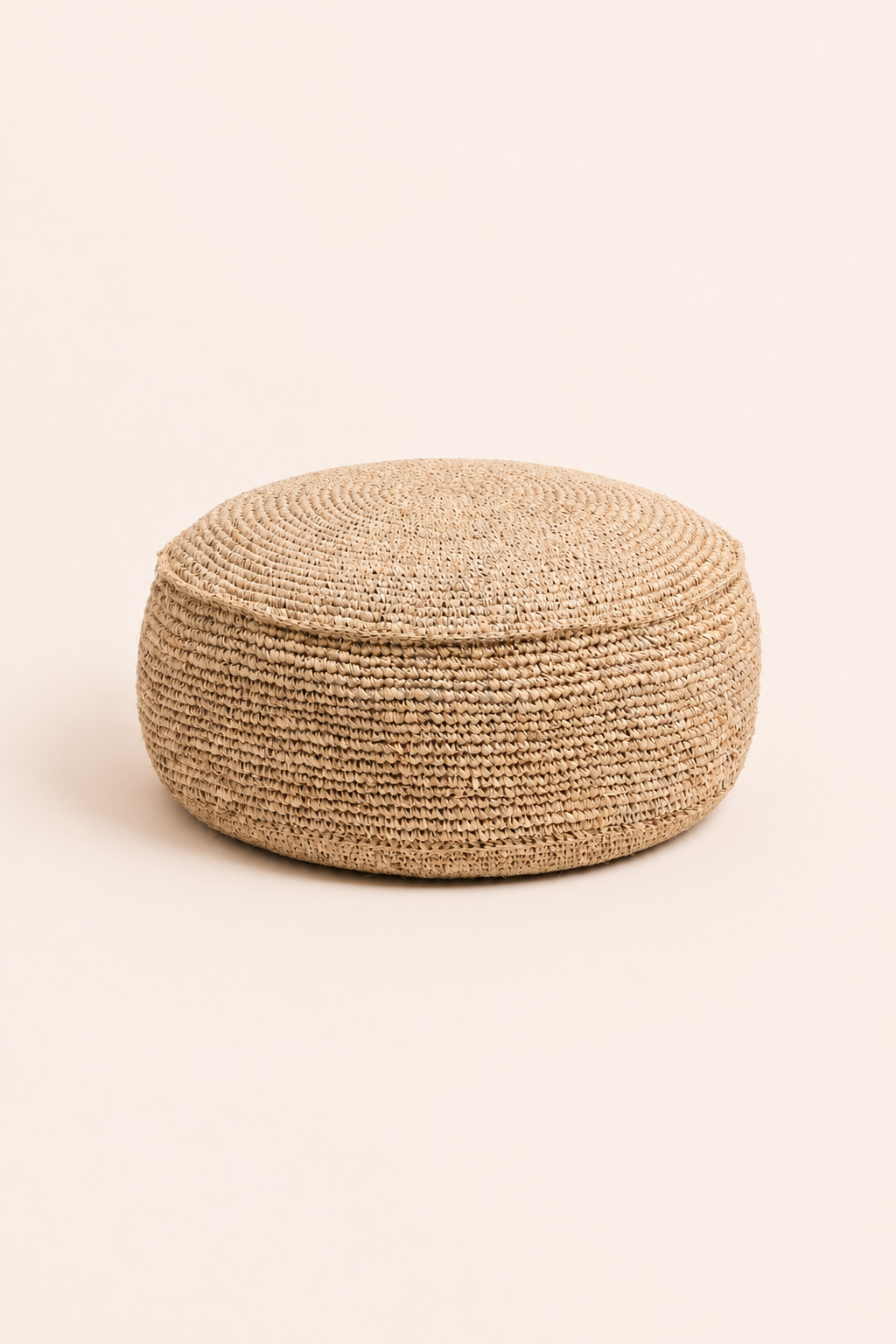 Raffia flores zandkleurige gevlochten poef