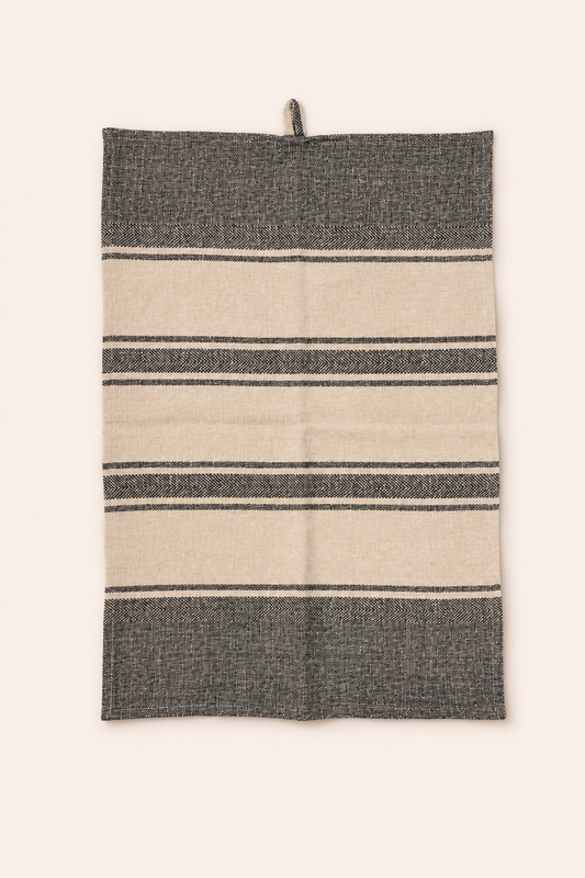 Linnen keukenhanddoek naturel zwart