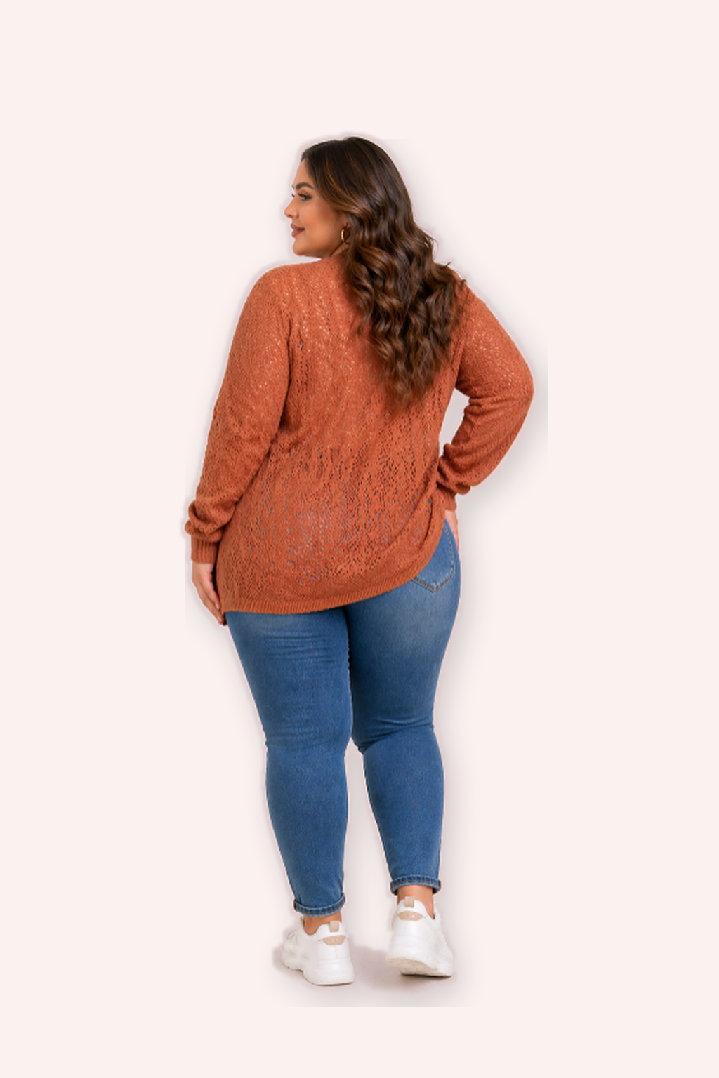 Roodbruine gebreide open cardigan