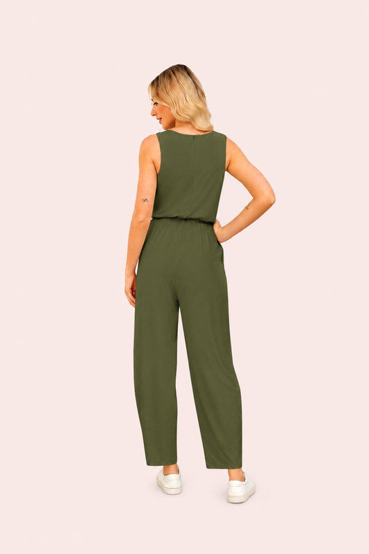 Mouwloze jumpsuit met geplooide details