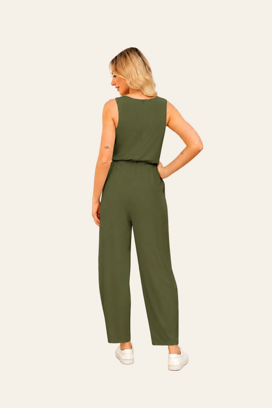 Mouwloze jumpsuit met geplooide details