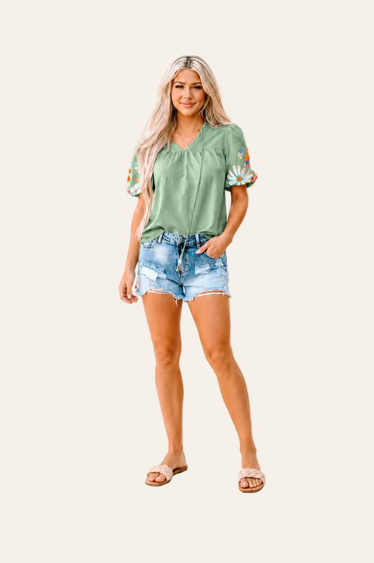 Blouse met bloemenborduursels