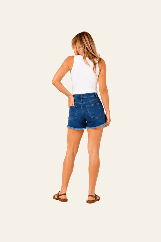 Denim shorts hoge taille asymmetrische zoom blauw