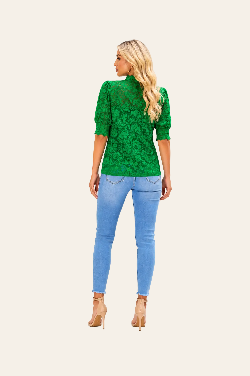 Groene kanten blouse met hoge hals