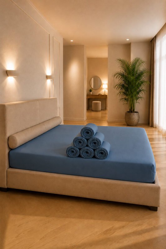 Hoeslaken in oceaanblauw uit eco bamboe