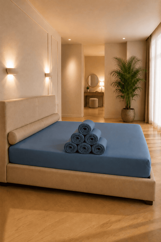 Hoeslaken in oceaanblauw uit eco bamboe