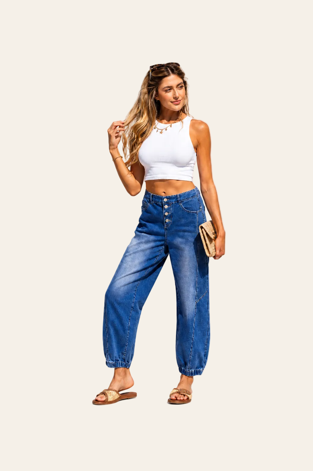 Losse jeans met toelopende pijpen