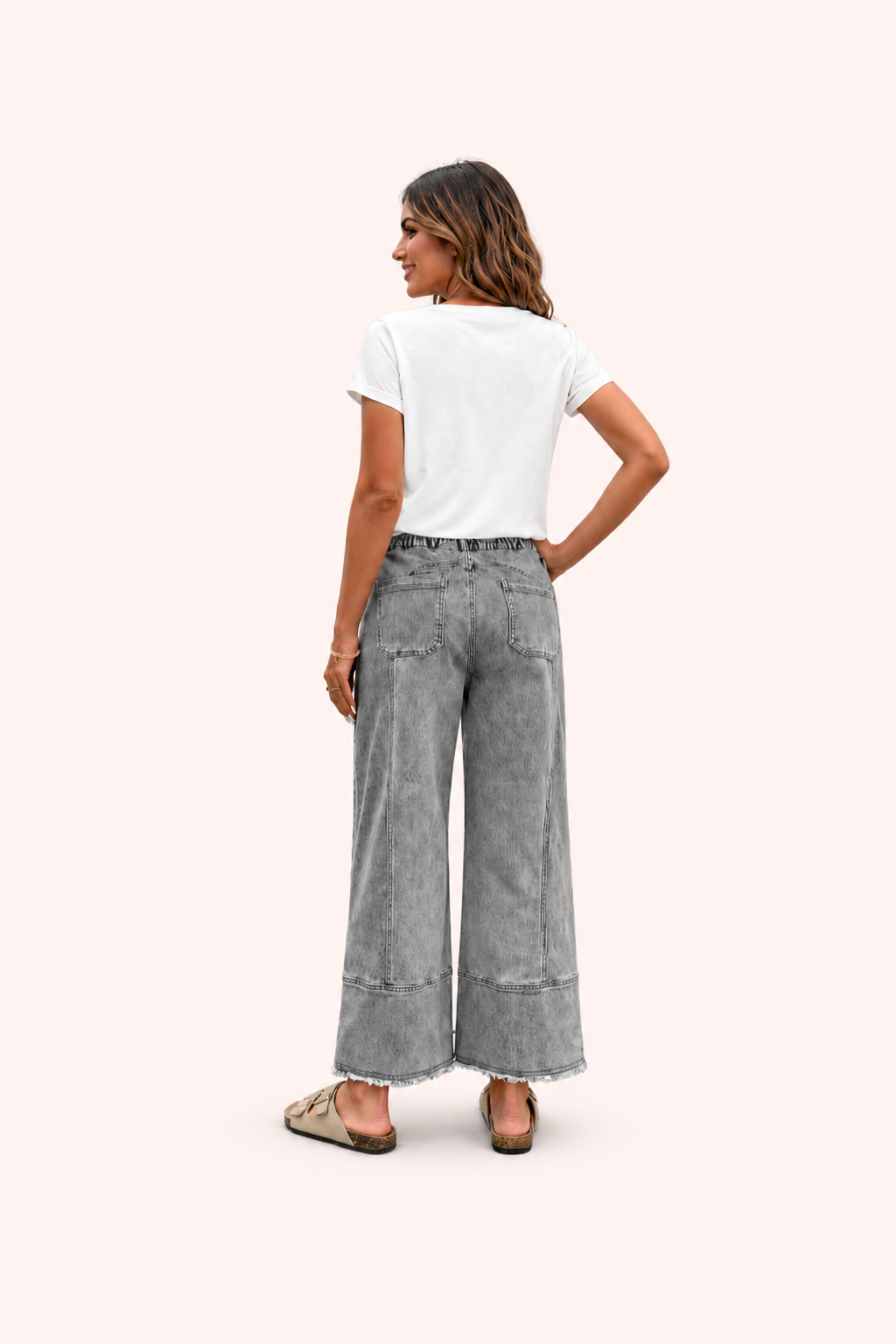 Wijde denim broek met hoge taille