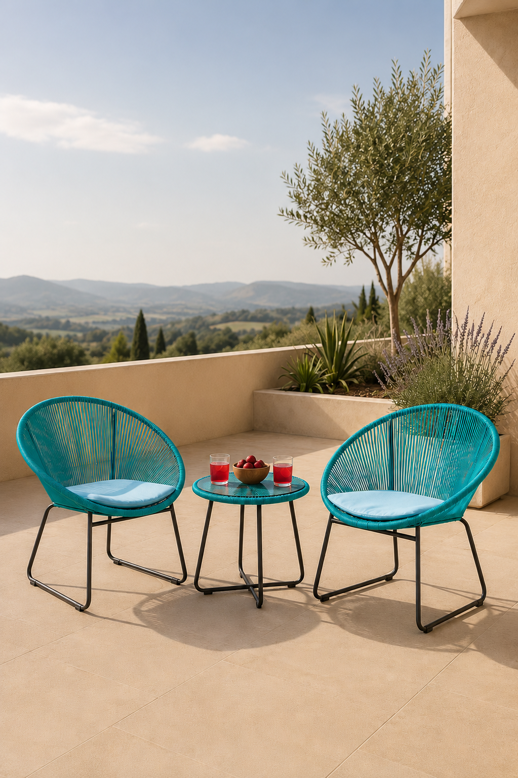 Tuinzitgroep van polyrotan met 2 stoelen en tafel