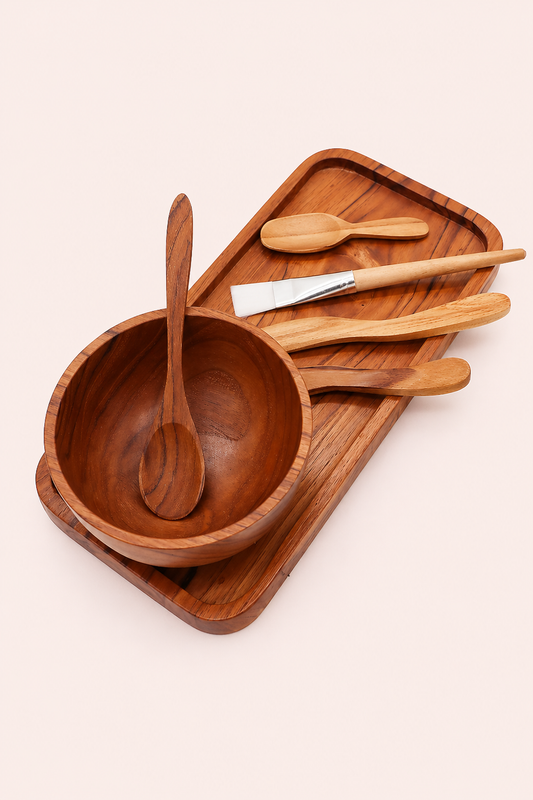 Spa applicatieset klei en was teakhout