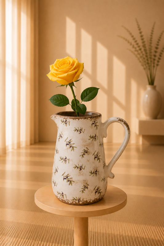 Keramieke decoratiekan met olijvenmotief