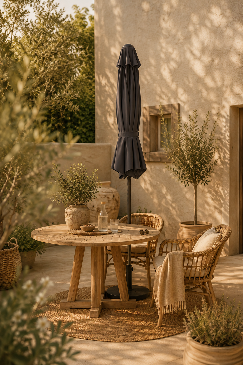 Zwarte parasol met slinger en kanteling