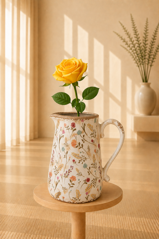 Keramieke decoratiekan botanische bloemen
