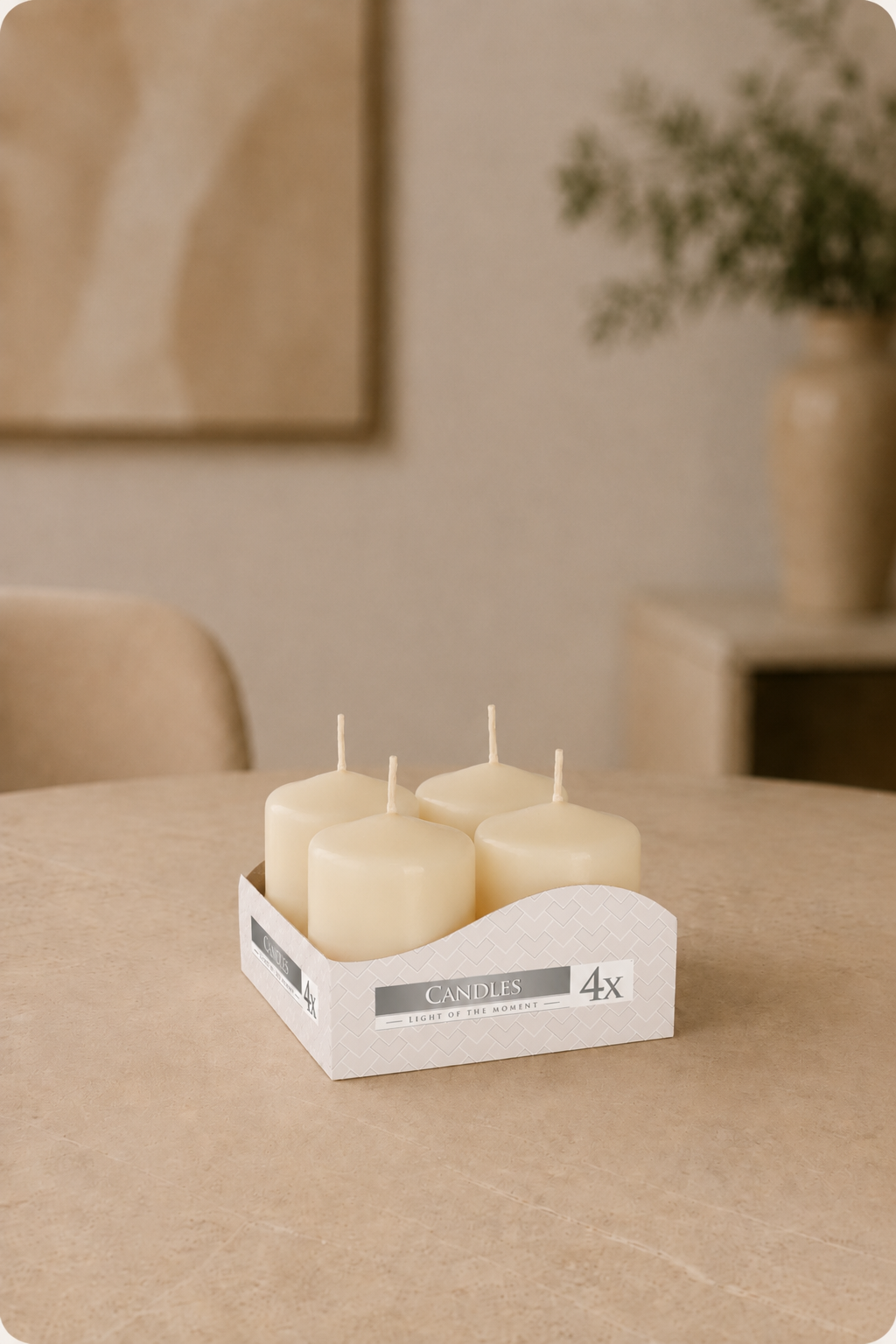 Set mit 4 Stumpenkerzen 40x60mm – Elfenbein