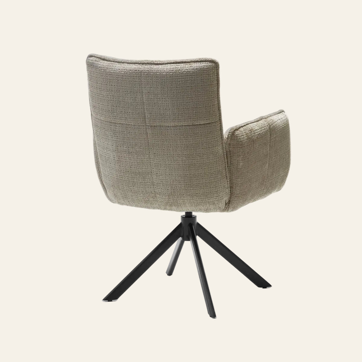 Nova draaibare armstoel in beigekleur met pocketvering, achteraanzicht met ergonomisch gevormde zitting en rugleuning.