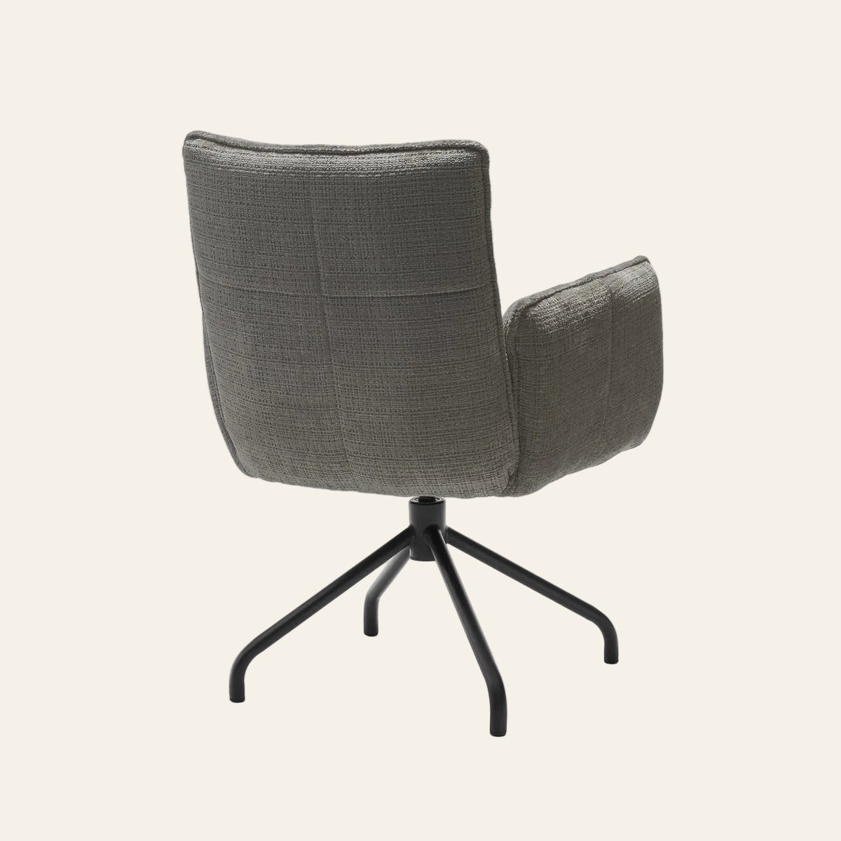 Nova draaibare armstoel in donkergrijskleur met pocketvering, achteraanzicht met ergonomisch gevormde zitting en rugleuning.