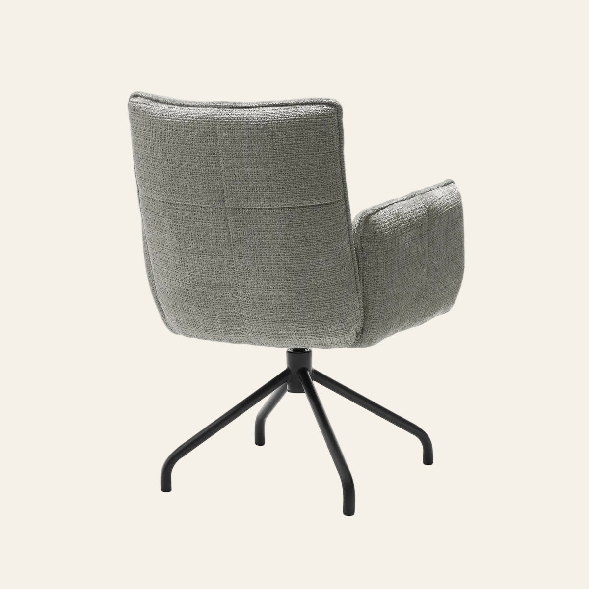 Nova draaibare armstoel in naturelkleur met pocketvering, achteraanzicht met ergonomisch gevormde zitting en rugleuning.