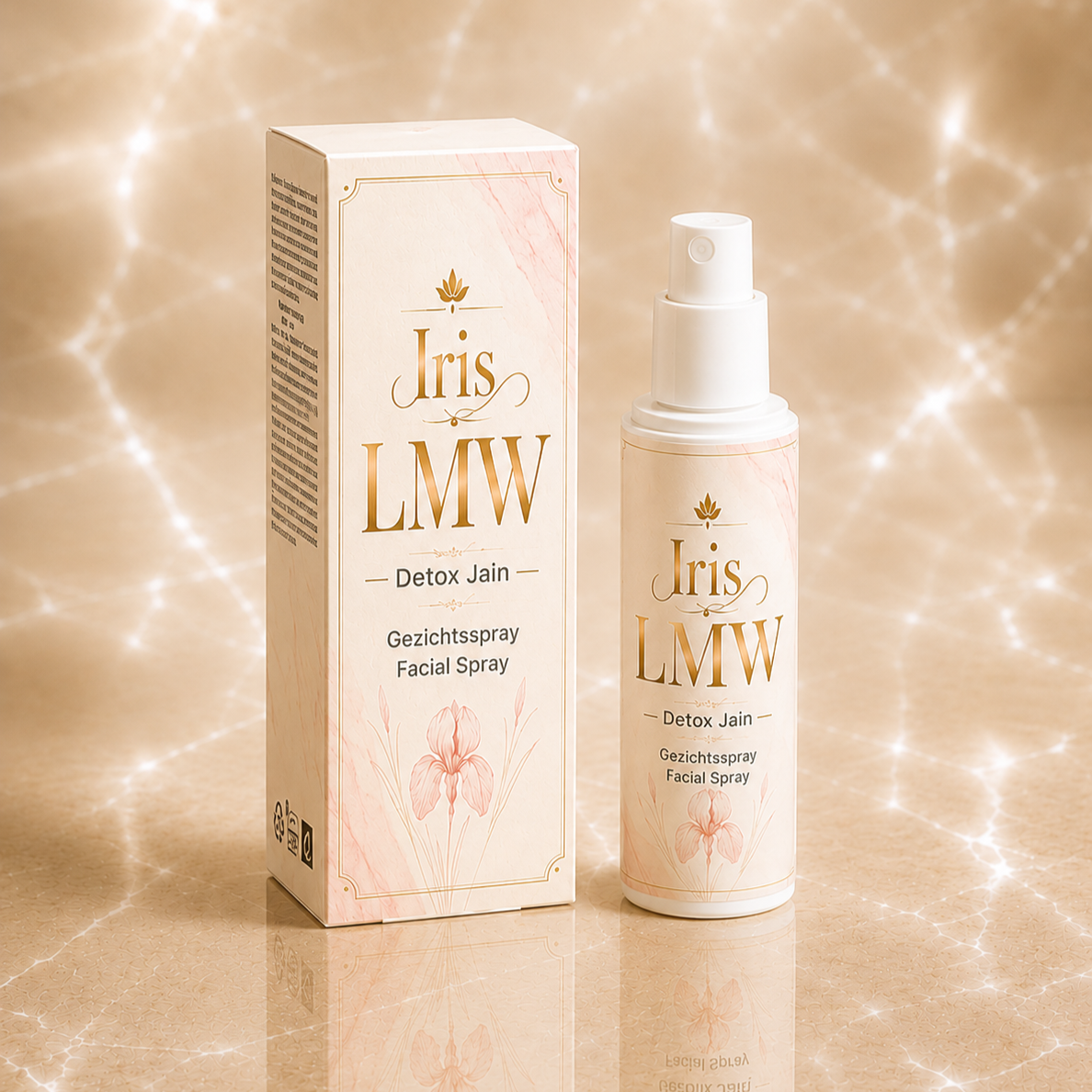 Iris Collections wellness- en verzorgingsproducten in een stijlvolle beige omgeving met focus op rust, kwaliteit en dagelijkse luxe.