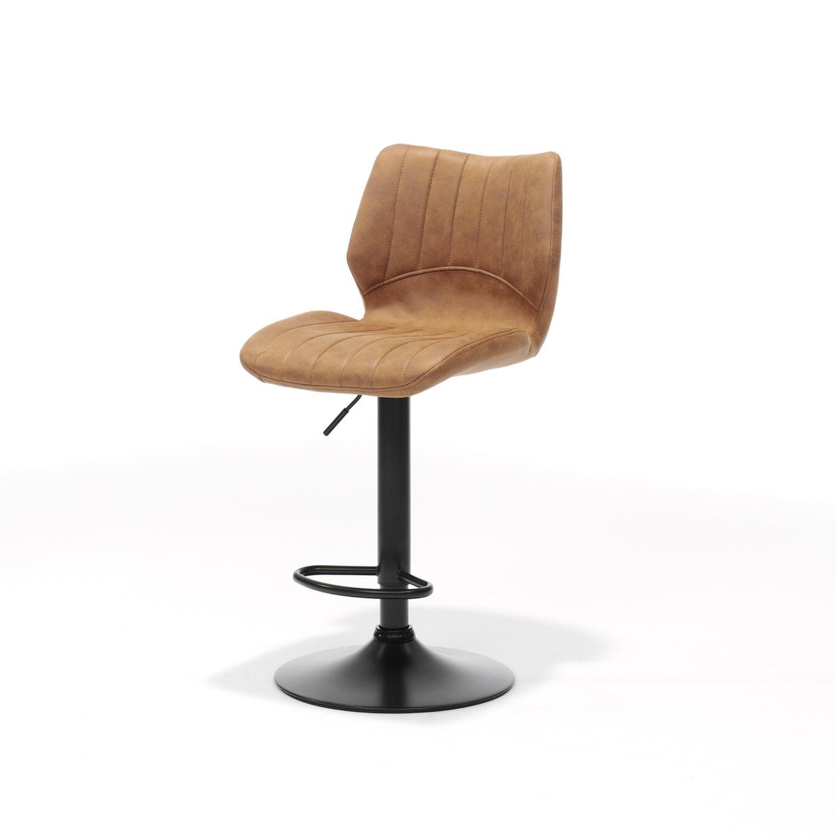 Barkruk Bobby in zwart met cognac bekleding