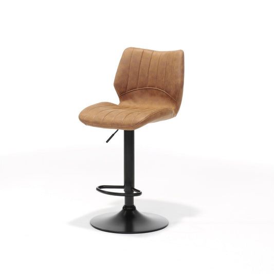 Barkruk Bobby in zwart met cognac bekleding