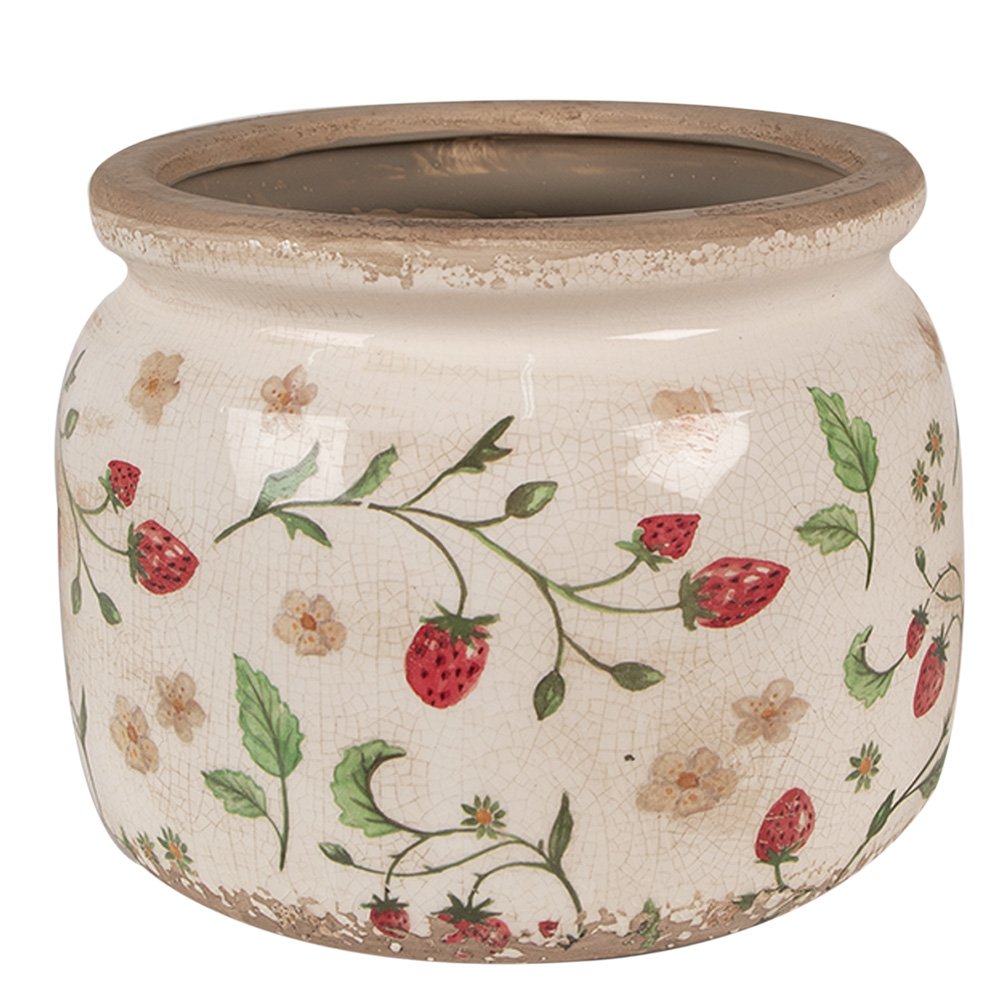 Keramieke bloempot met rode bloemen